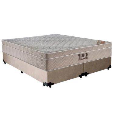 Imagem de Cama Box Casal Suede Bipartido + Colchão Ortobom Airtech Molas Ensacadas 65x138x188 bege