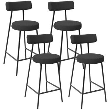 Imagem de Kit 04 Banquetas Baixa Para Cozinha Sala De Jantar Bancada Milão L02 Bouclê Preto