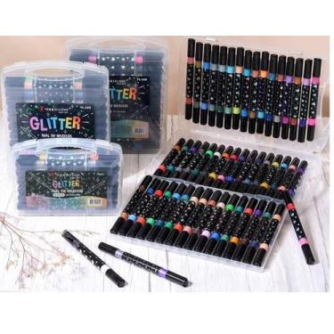 Imagem de Canetas Marcadoras Acrílico 24 Canetas 48 Cores Com Glitter Metalizado