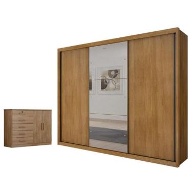 Imagem de Guarda Roupa Casal com Cômoda Palazzo Seul 5 Portas 10 Gavetas MDF MDP com Espelho Cuma...