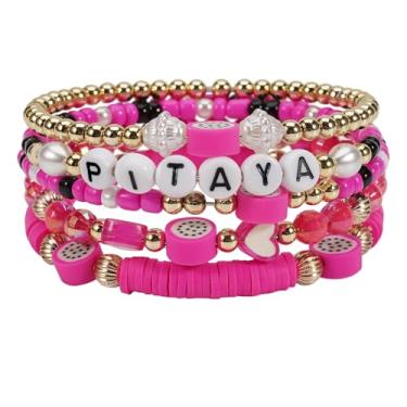 Imagem de Twinfree Pulseiras de frutas, pulseira de corda elástica com contas de disco de surfista, pingentes de joias femininas boêmias elásticas da amizade, One Size, Miçangas, Sem Pedra Preciosa