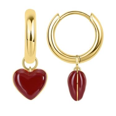 Imagem de KASFREE Brincos pequenos de argola dourada para mulheres, coração, flor, cruz, estrela-do-mar, argola, Aço inoxidável, Sem pedra preciosa