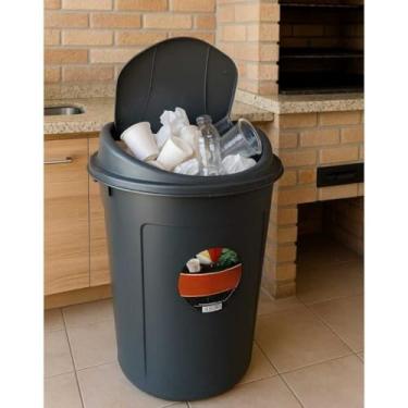 Imagem de Lixeira Cesto 60 Litros Multiuso Tampa e Trava Higiênica Prédio Escola Edifícios Coleta Seletiva (T/Basculante)
