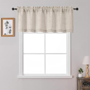 Imagem de OWENIE 1 peça de sanefa de linho para janelas, 50,8 cm de comprimento, cortina pequena texturizada com filtro de luz para banheiro, porão, sala de estar, quarto, cortinas de meia janela sobre a pia