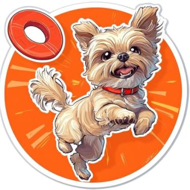 Imagem de Adesivo de Animais Kawaii para Quarto de Crianças Cães Brincando com Frisbee Wall Sticker 40x40cm