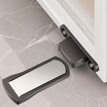 Imagem de Batentes de porta com trava magnética de aço inoxidável para montagem na parte inferior do chão sem furadeira ímã de fita adesiva forte dupla face mantém aberto design ultrafino, cinza