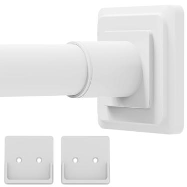 Imagem de Haryaers Varão de cortina de chuveiro branco, haste de cortina de tensão de mola 76 a 193 cm, haste de chuveiro sem instalação de broca ou parafuso para banheiro, armário, cozinha com suportes