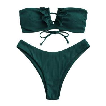 Imagem de Conjunto de biquíni feminino ZAFUL, sem alças, canelado em V, com fio,