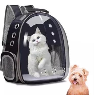 Imagem de Mochila De Transporte Para Pets Cachorros e Gatos Com Ventilação Transparente Visão Panorâmica Bolsa Astronauta Passeio Animal De Estimação (Preto ou Cinza)