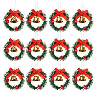 Imagem de jiebor 12 peças de mini guirlanda de Natal pequena para decoração de armários de janela interna de inverno, férias, casa, ambientes externos, 6 cm, verde