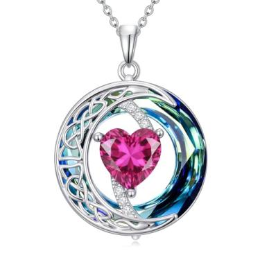 Imagem de IMZM Colar de pedra do mês de nascimento para mulheres, pingente de lua celta, colar de cristal azul, joia de coração, presente de aniversário de Natal para filha, esposa, mãe, irmã, Base, Zircônia