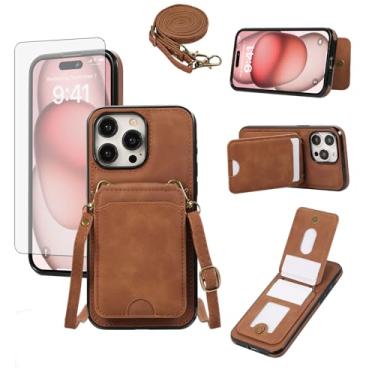 Imagem de Asuwish Capa de telefone para iPhone 16 Pro 6,3 polegadas com protetor de tela de vidro temperado e alça de pulso transversal de couro flip porta-cartões acessórios para celular i Phone16 i16 16Pro