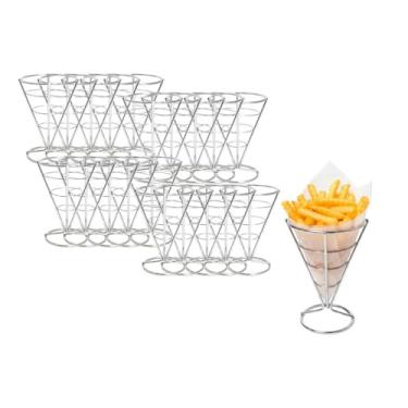 Imagem de Genérico, Suporte Cone Fritas Servir Porçoes Petisco Bar Aço Inox 50un