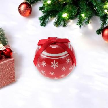 Imagem de Generic 1 peça de enfeites de bolas de Natal redondas vermelhas e brancas bola de floco de neve de plástico vermelho 7,2 cm
