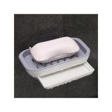 Imagem de Saboneteira de drenagem de camada dupla cinza suporte de sabão de plástico montado na parede com gaveta para banheiro e cozinha