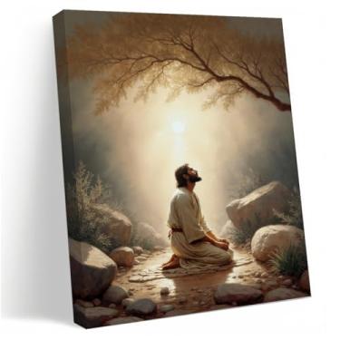 Imagem de Arte de parede em tela Jesus Prayers, Deus Divina Misericórdia Retrato Tranquilidade Pintura Decoração de parede, Jesus Orando no Jardim do Getsêmani Impressões de pôster para quarto, igreja