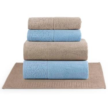 Imagem de Jogo de Banho Blume Toalhas Macias 100% Algodão Fio Penteado 5 Peças Azul e Bege