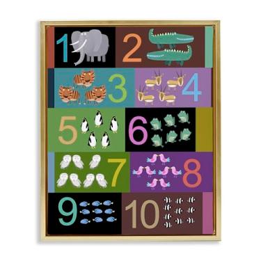 Imagem de Stupell Industries Blocked Kid's Educational Counting Gray Framed Floater Canvas Wall Art, design por Carla Daly, 89 x 63 cm