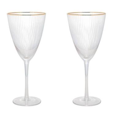 Imagem de Conjunto 2 Taças de Vinho de Vidro com Borda Dourada Lines 400ml Wolff