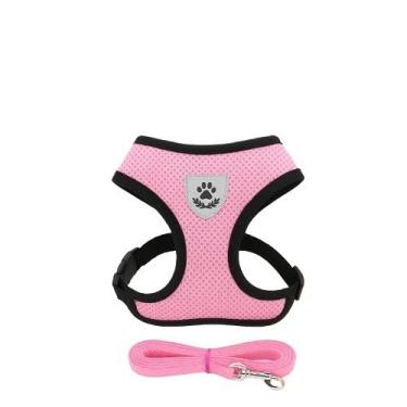 Imagem de Coleira de Malha Flexível com Colete Peitoral Ajustável para Cão Cachorro Gato Animais (1 unidade - Rosa,M)