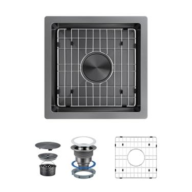 Imagem de Suncano Barra preta de 45,7 x 45,7 cm (45,7 x 45,7 cm), pia de cozinha pequena com grade (preto bruto)