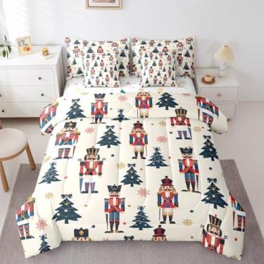 Imagem de Erosebridal Conjunto de edredom solteiro com quebra-nozes de Natal, árvore de Natal, 7 peças, para crianças, meninos, meninas, enfeites de quebra-nozes de Natal, lençol em uma bolsa, retrô, floco de