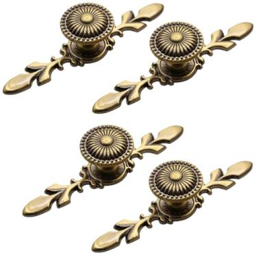 Imagem de Tverghvad Puxadores de armário vintage, [pacote com 4] puxadores de gaveta de latão antigo com placa traseira, puxadores dourados para cômoda, cozinha
