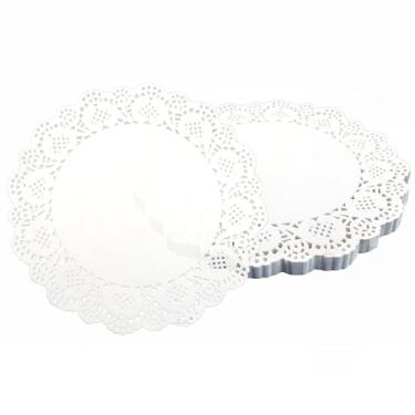 Imagem de Cionyce 150 peças de papel de renda branca de 26 cm, jogo americano descartável para casamento, aniversário, bolos, sobremesas, decoração de comida