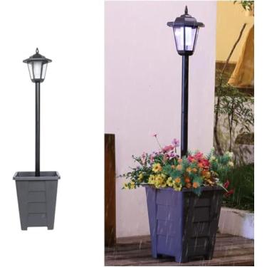 Imagem de Vaso Externo, Lâmpada Solar 2 Em 1 Com Vaso, Decoração Ao Ar Livre, Lâmpada Decorativa Solar à Prova D'Água, Para Gramado Pátio Frente/trás/porta De Quintal