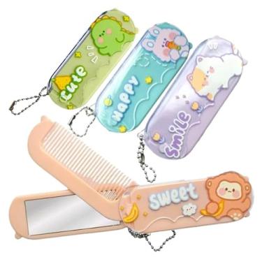 Imagem de Conjunto Infantil de Pente com EspelhoTipo, Régua Dobrável, Decorativa com Desenhos de Animais, 1 Peça em Acrílico, Cores Sortidas Tom Pastel