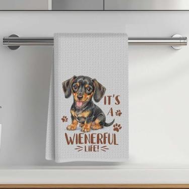 Imagem de Toalhas de cozinha de dachshund bem-humoradas 35 x 61 cm, toalha de prato decorativa de microfibra absorvente de impressão de pata, toalhas de chá de waffle para cozinha, casa, banheiro, presentes