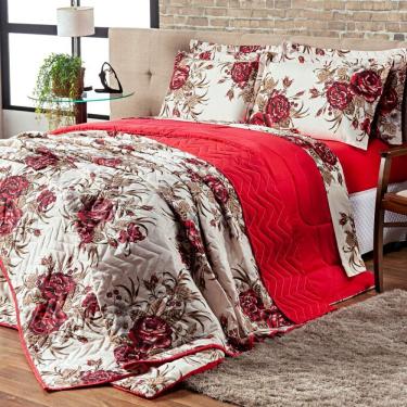 Imagem de Cobre Leito Siena Floral Vermelho 03 Peças