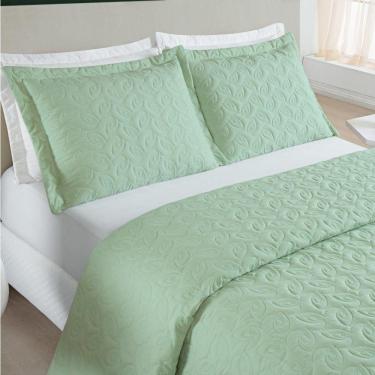 Imagem de Cobre Leito King Agata Bordado Micropercal 200 Fios 3 Peças Verde