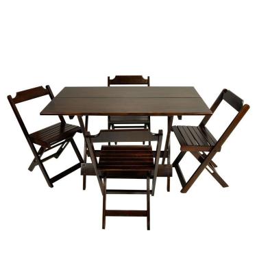 Imagem de Conjunto Dobrável 120 X 70 Com 4 Cadeiras Madeira Maciça Mista