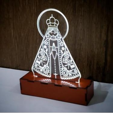 Imagem de Luminária 3d Led Nossa Senhora Aparecida Abajour - Base 15cm - By Hand