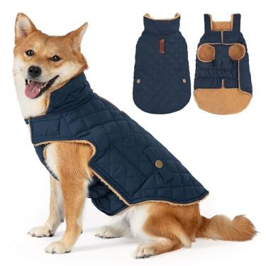 Imagem de Vitiswap Casaco de inverno para cães, jaqueta para cães com forro de lã quente, impermeável, à prova de vento, para clima frio, roupas para cachorros, roupa de neve com orifício para trela, azul
