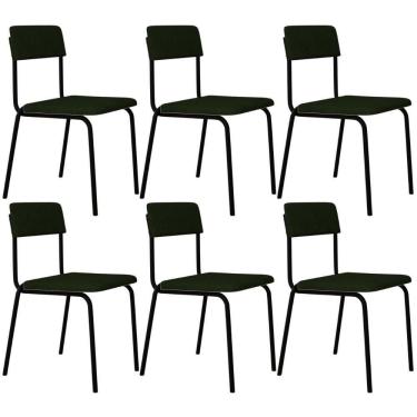 Imagem de Kit 06 Cadeiras Estofada Para Sala De Jantar Sense Preto C01 Linho Verde Musgo - Lyam Decor