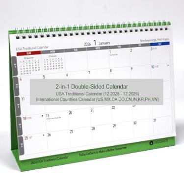 Imagem de AGGAFA Calendário de mesa 2 em 1 2026, feriados nos EUA e internacionais, agenda mensal dobrável, código de cores, fases da lua, calendário de mesa de 25 x 19,6 cm (dezembro de 2025 a dezembro de 2026