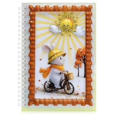 Imagem de omatek smart technologies Caderno espiral com capa brilhante 3D A5 – Caderno de capa dura fofo com 80 folhas – Caderno escolar para crianças, meninas e meninos – Little Rabbit Autumn Ride