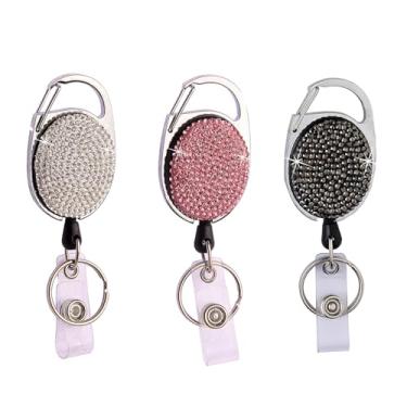 Imagem de Porta-crachá retrátil, 3 unidades de molinete de metal com clipe de mosquetão, chaveiro e porta-cartões de identificação transparente para estudantes de enfermagem de funcionários de escritório, cabo de aço de 61 cm de espessura, A