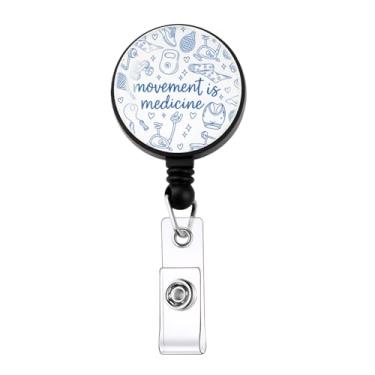 Imagem de MAOFAED Movement is Medicine Badge Reel, presente de fisioterapia, presente de personal trainer, presente DPT, presente motivacional para academia