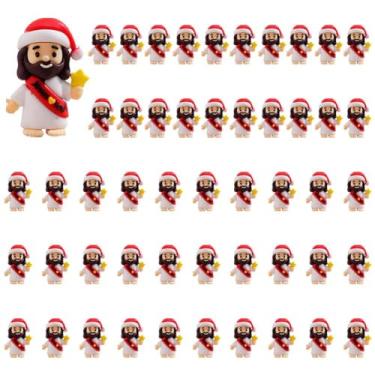 Imagem de 50 peças de mini figuras de Jesus com chapéu de Natal, boneca religiosa de Jesus a granel, bonecos Little Jesus Loves You para esconder pequenos bonecos de ação para artesanato, bolso, buscar