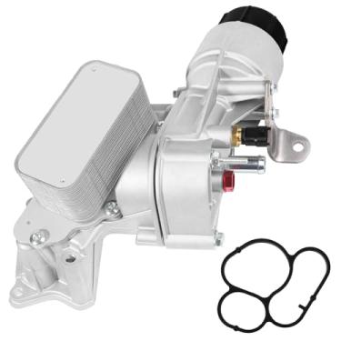 Imagem de 68525212AA Refrigerador de óleo de motor de alumínio atualizado com adaptador de caixa de filtro de óleo, sensores e kit de juntas compatível com Jeep Grand Cherokee 3.0L V6 Diesel 2014-2019