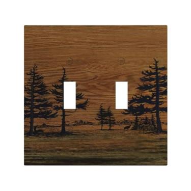 Imagem de Vghoko Placa decorativa para interruptor de luz, placa marrom rústica para casa de fazenda, grão de madeira de pinheiro, 2 painéis, placa de parede com botão duplo, placa frontal de dispositivo duplo