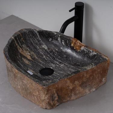 Imagem de MIDUSO Pia de embarcação de pedra irregular 100% feita à mão; pia de pedra real; pia de embarcação exclusiva; acima do balcão; pia de rocha de rio; banheiros rústicos de pias; Irre RiverStone 273