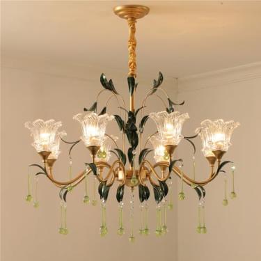Imagem de Lustre Pastoral Francês American Flower Creativite para Sala de Estar, Restaurante, Quarto, Villa, Café, Loja de Roupas, Casa, Luminária Pendente LED Decorativa (IB 8 Lâmpadas)