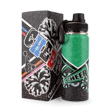 Imagem de BMHHTM Garrafa de água Cheer para meninas 510 g, garrafa esportiva isolada de aço inoxidável com tampa de bico, presente de líder de torcida a granel para equipe, presentes de esquadrão (verde)