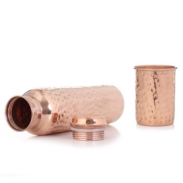 Imagem de Garrafa de água de cobre martelado com tampa Recipiente de cobre ayurvédico - beba mais água - grande - à prova de vazamento