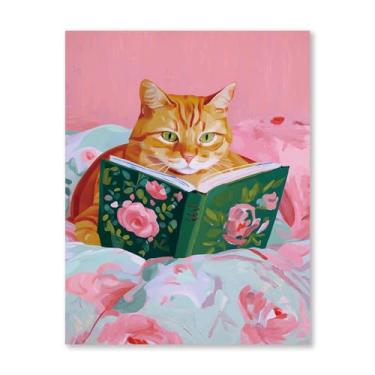 Imagem de RLTXBUK Kits de ponto cruz para gatos, livros de leitura de gatos laranja, kits de ponto cruz para iniciantes, adultos, crianças, amantes de livros, presentes para mulheres, presentes para amantes de