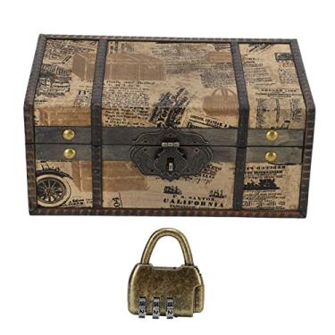 Imagem de Grande caixa de joias vintage estilo antigo armazenamento de bugigangas ampla aplicação baú de tesouro de madeira durável para decoração de escritório doméstico material de